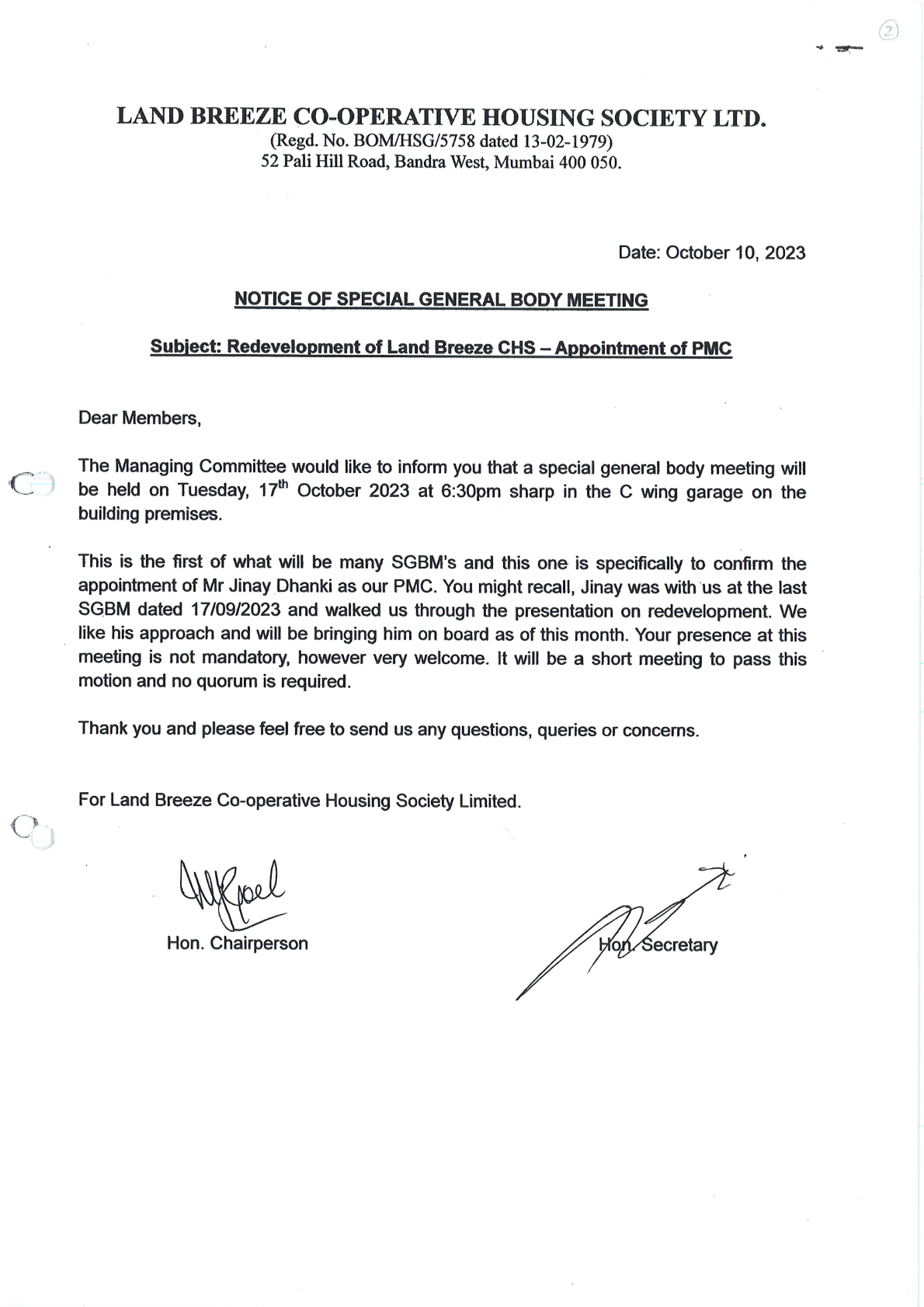 Notice for 17th Oct 23